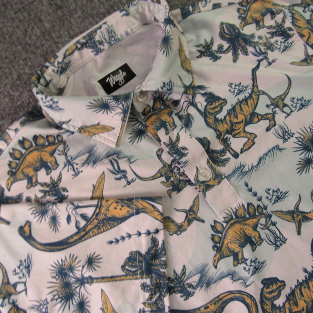 Waggle Golf Polo Shirt Men Large White Dinosaurs Preformance Prehistoric Stretch